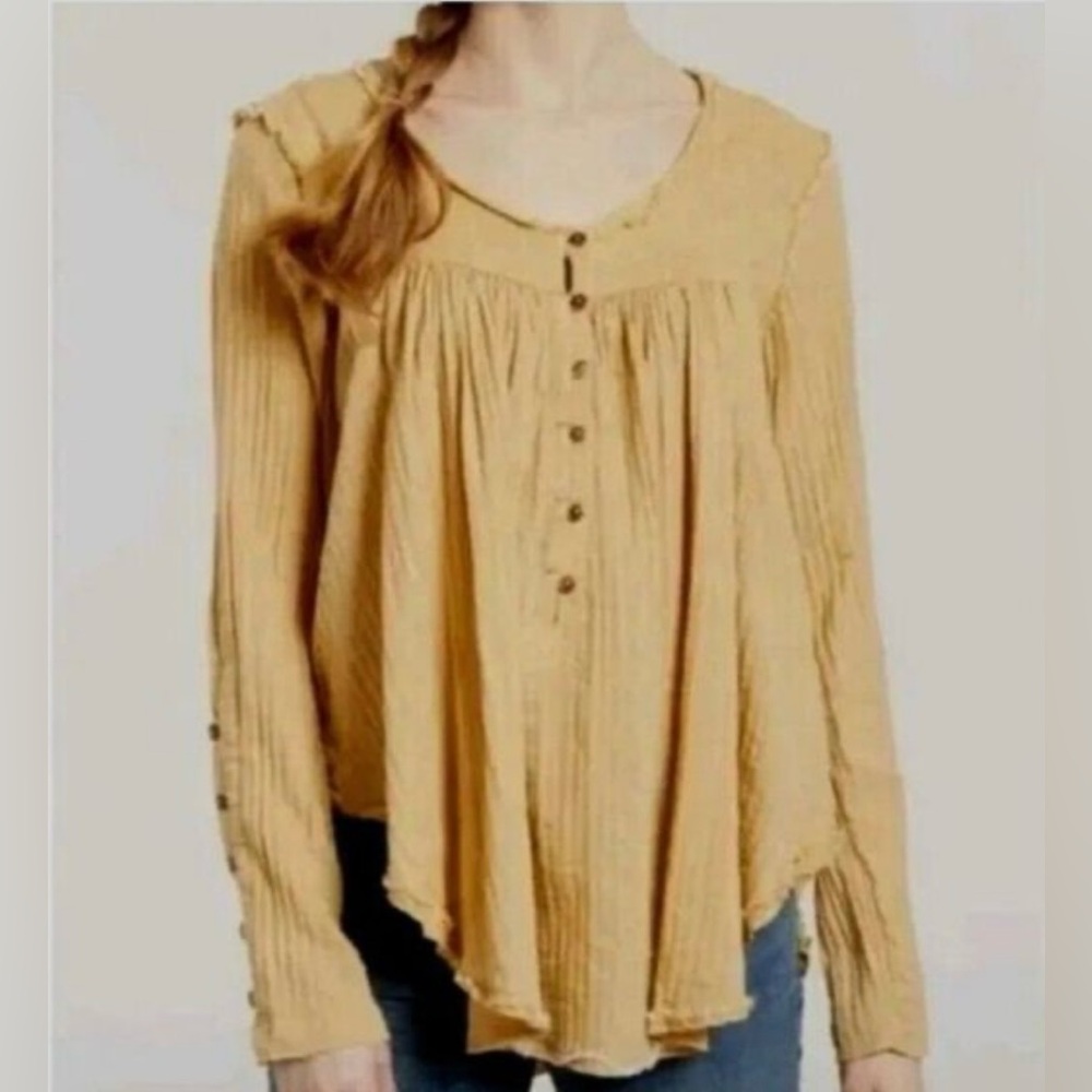 Free People (We The Free) Dune Henley Mustard Yellow Top Long Sleeve Size Medium